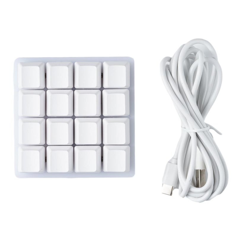 White 16-key customizable numeric keypad supports programming.